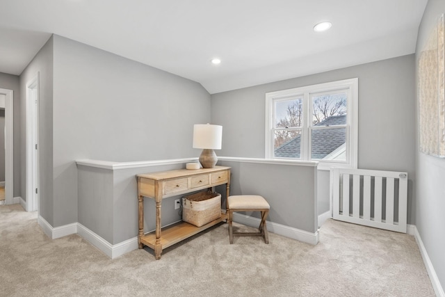 5220 Abbott Ave S, Minneapolis, MN 55410 - sitting room with an upstairs landing, carpet flooring, baseboards, and recessed lighting