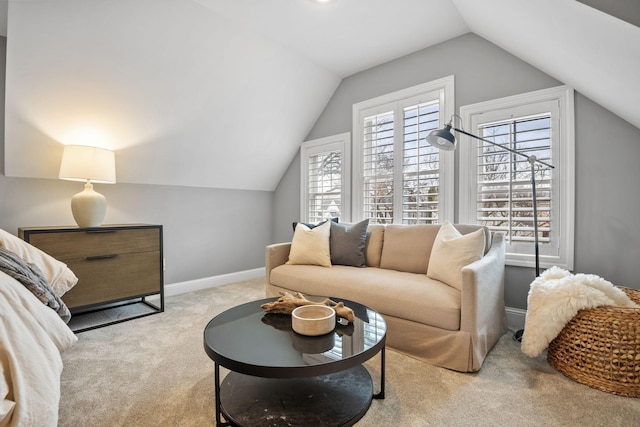 5220 Abbott Ave S, Minneapolis, MN 55410 - carpeted living room featuring lofted ceiling and baseboards