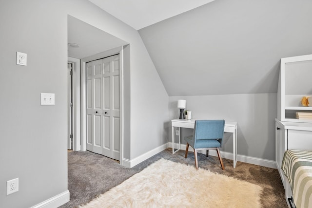 5220 Abbott Ave S, Minneapolis, MN 55410 - carpeted bedroom with lofted ceiling, baseboards, and a closet