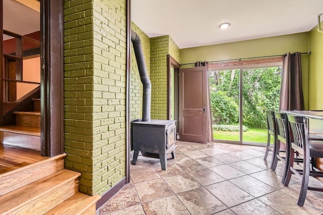 15947 Scandia Trl N, Scandia, MN 55073 - doorway featuring a wood stove and stairs