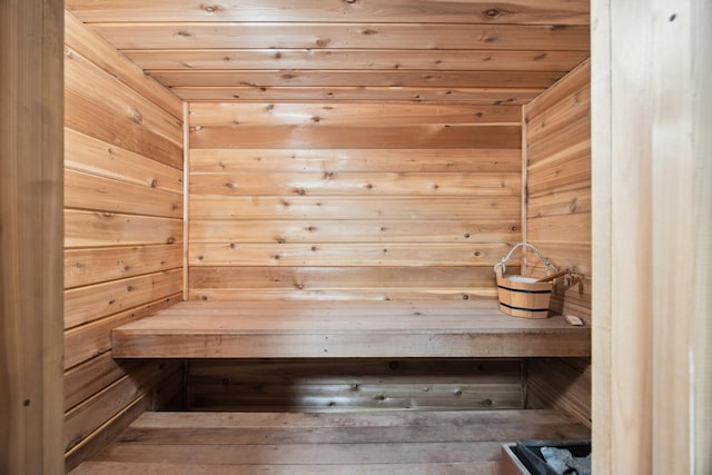 3704 Milton St N, Shoreview, MN 55126 - sauna featuring wooden ceiling and wood walls