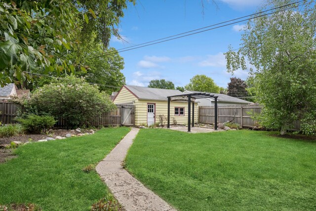4150 Beard Ave N, Robbinsdale, MN 55422 - fenced backyard featuring a pergola and a patio area