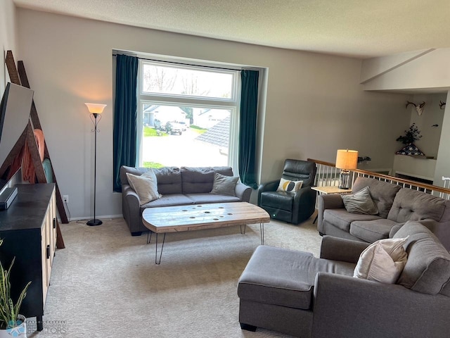living room featuring light carpet