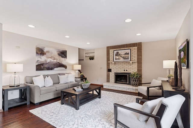 3291 Hillsboro Ave S, Saint Louis Park, MN 55426 - living area featuring dark wood-style flooring, a fireplace, and recessed lighting