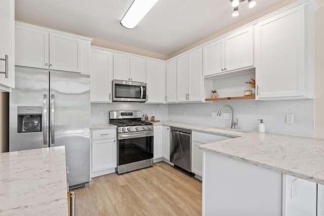 1353 White Oak Dr, Chaska, MN 55318 - kitchen featuring stainless steel appliances, light wood-style flooring, white cabinetry, and a sink