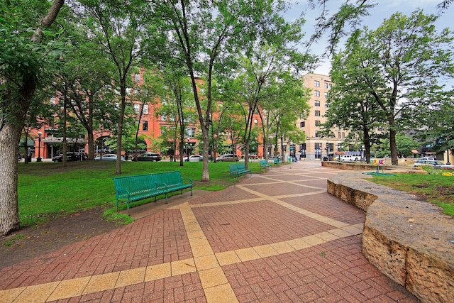 view of community featuring a lawn