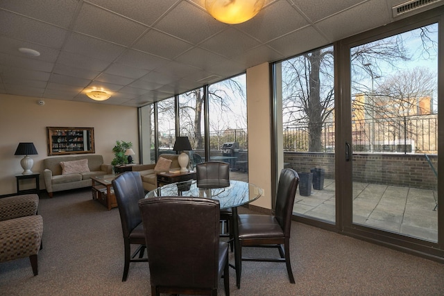 207 5th Ave SW Unit 407, Rochester, MN 55902 - carpeted dining area featuring expansive windows and a drop ceiling