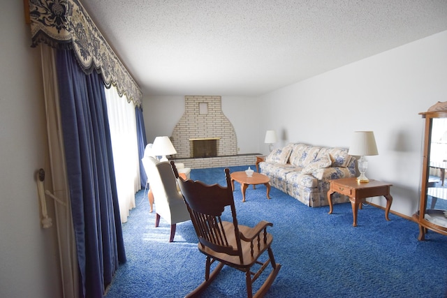 13946 151st St NE, Thief River Falls, MN 56701 - carpeted living room with a textured ceiling and a fireplace