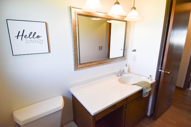 13946 151st St NE, Thief River Falls, MN 56701 - half bathroom with toilet, wood finished floors, and vanity