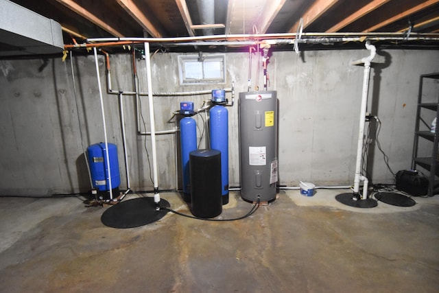 13946 151st St NE, Thief River Falls, MN 56701 - unfinished basement featuring water heater, a water pressure tank, and a water softener system