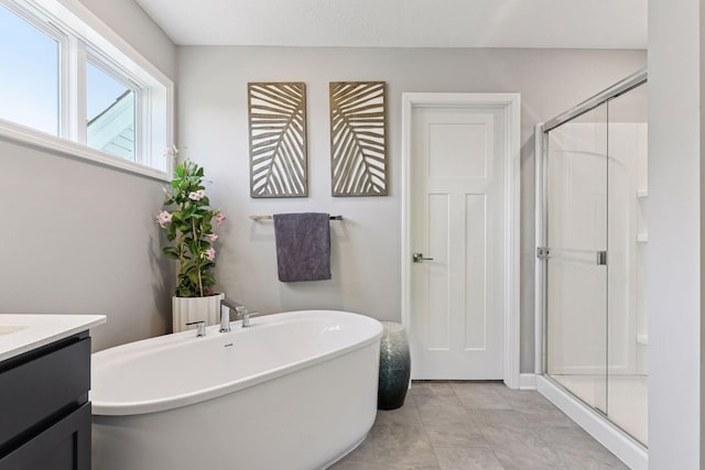 9222 Bridle Way, Victoria, MN 55386 - full bath featuring a stall shower, vanity, and a freestanding bath