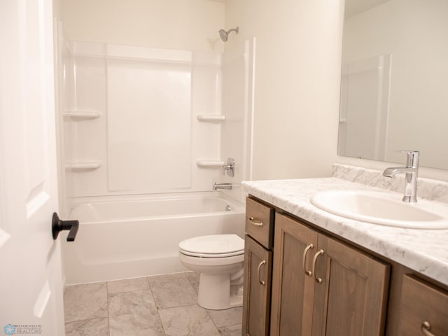 10302 Burgundy Dr, Horace, ND 58047 - full bath with toilet, vanity, bathing tub / shower combination, and marble look tile flooring