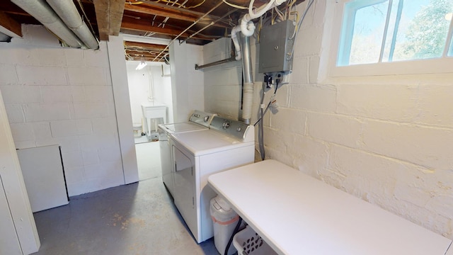 laundry room featuring washer and clothes dryer and electric panel