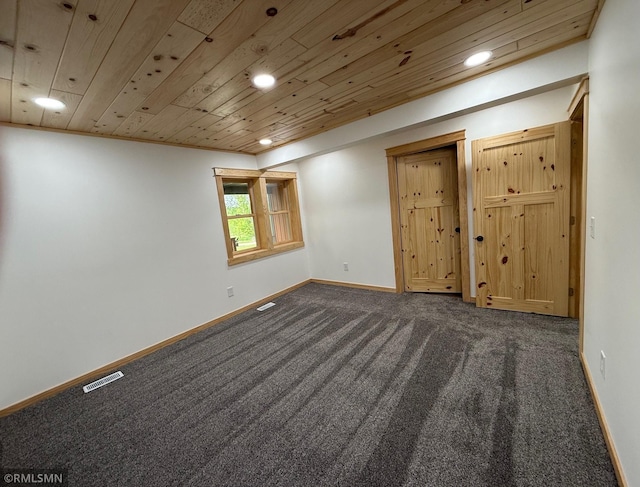 1616 130th Ave, Erin Prairie Twp, WI 54017 - spare room featuring recessed lighting, dark carpet, wooden ceiling, and baseboards