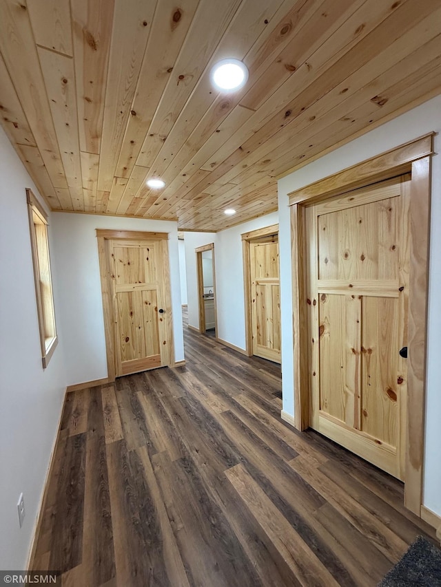 1616 130th Ave, Erin Prairie Twp, WI 54017 - unfurnished bedroom with recessed lighting, dark wood-style floors, baseboards, and wooden ceiling