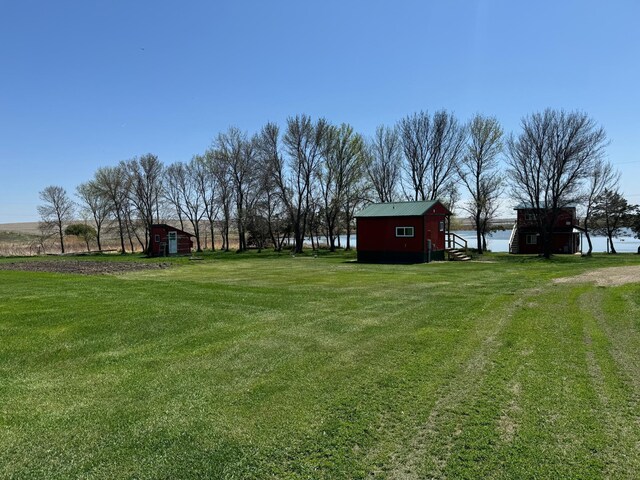 13739 429th Ave, Webster, SD 57274 - view of green lawn with an outbuilding, a shed, and a water view