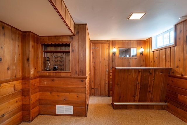 interior space with wooden walls