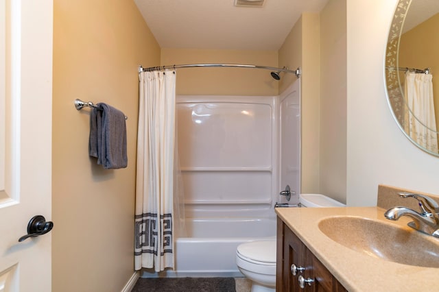 721 Quail Pkwy, Watertown, MN 55388 - bathroom with toilet, vanity, and shower / bath combination with curtain