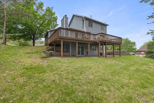 4180 Reading Rd, Eagan, MN 55123 - back of house featuring a wooden deck, a chimney, and a yard