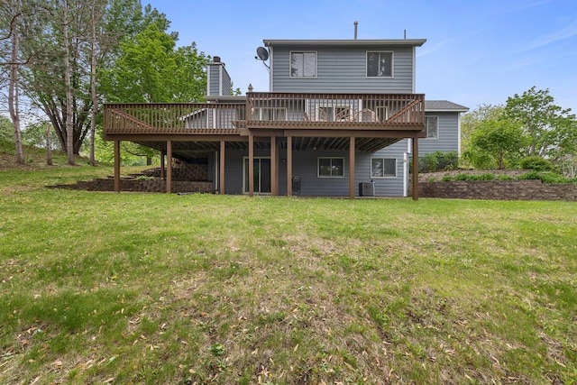 4180 Reading Rd, Eagan, MN 55123 - rear view of property with a wooden deck, a yard, and a chimney