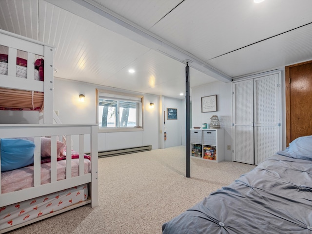 28604 Shore Dr, Starbuck, MN 56381 - carpeted bedroom featuring baseboard heating and recessed lighting