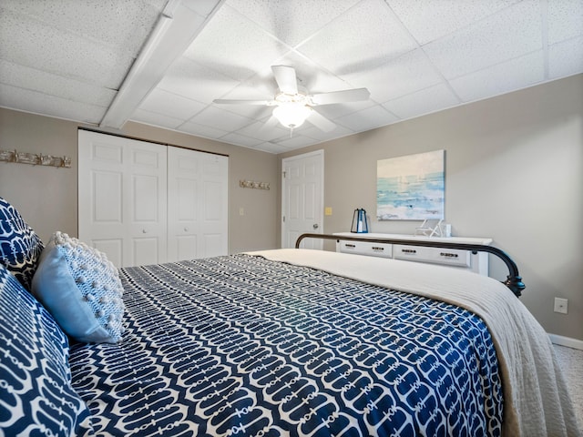 28604 Shore Dr, Starbuck, MN 56381 - carpeted bedroom featuring a ceiling fan and a closet
