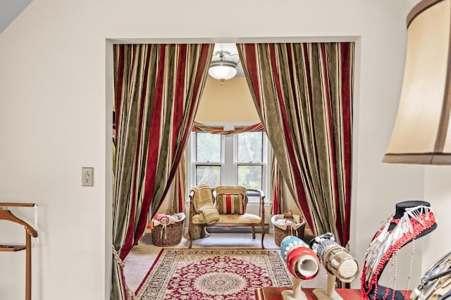 living area with carpet floors