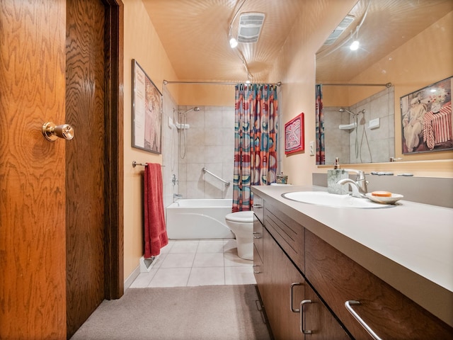 2536 Sandhill Ln NE, Carlos Twp, MN 56308 - full bath with tile patterned flooring, toilet, shower / bath combo with shower curtain, and vanity