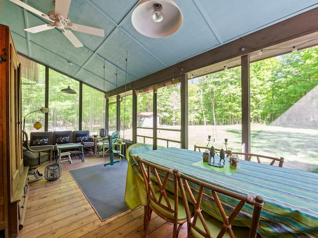 2536 Sandhill Ln NE, Carlos Twp, MN 56308 - sunroom / solarium with outdoor lounge area, ceiling fan, and outdoor dining space