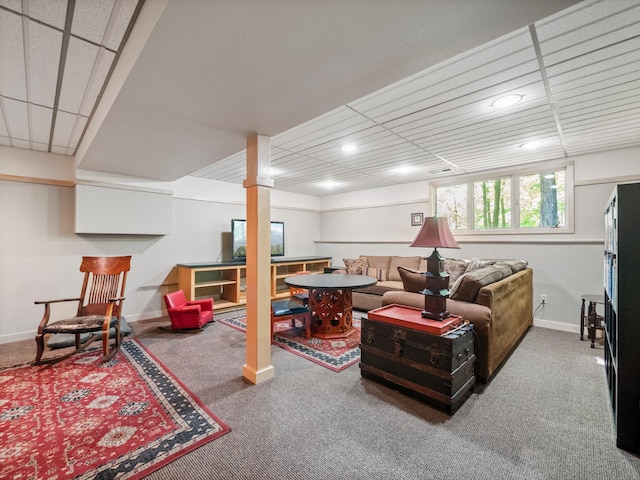 2536 Sandhill Ln NE, Carlos Twp, MN 56308 - carpeted living room featuring baseboards and recessed lighting