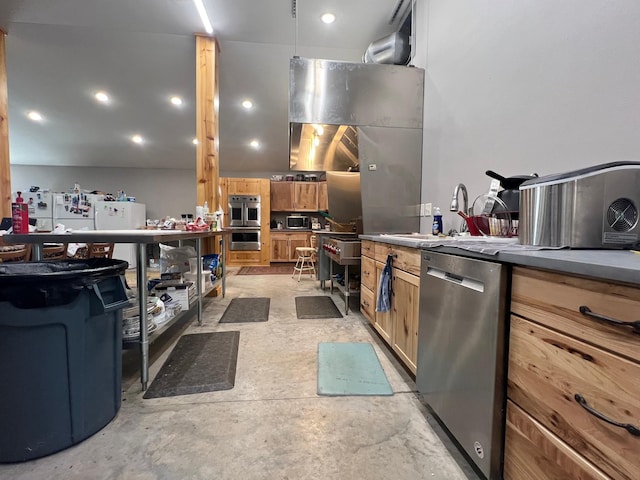 34373 State Highway 7, Foster Twp, MN 56225 - kitchen with stainless steel appliances, a sink, and concrete flooring