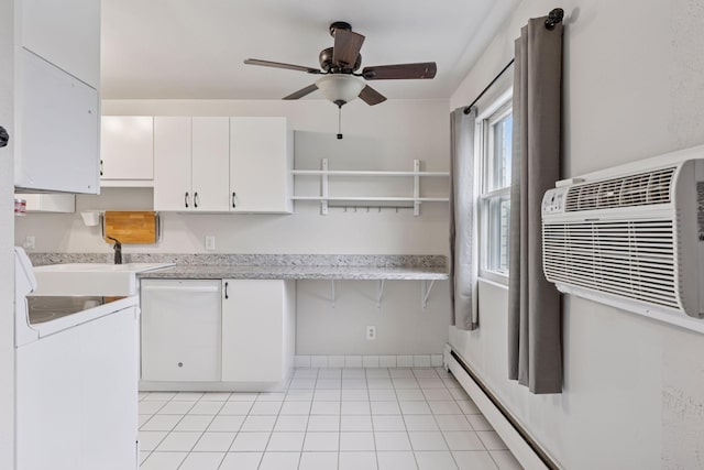 1540 Ashland Ave Unit 3, Saint Paul, MN 55104 - kitchen featuring washer / dryer, open shelves, white cabinetry, a sink, and ceiling fan