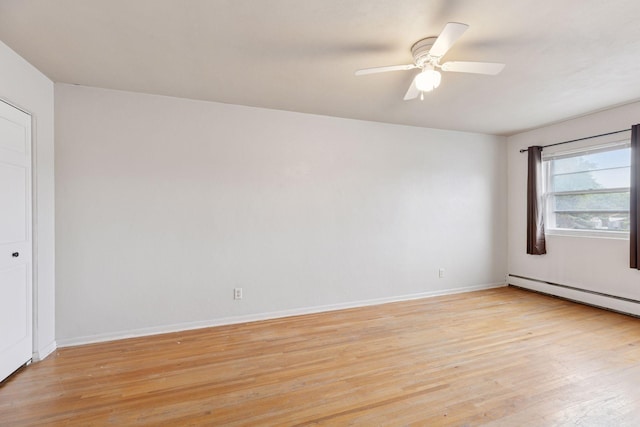 1540 Ashland Ave Unit 3, Saint Paul, MN 55104 - unfurnished room featuring light wood finished floors, a ceiling fan, baseboards, and a baseboard heating unit