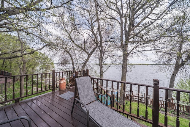 46568 Poss Beach Rd, Dunn Twp, MN 56572 - wooden deck featuring a water view