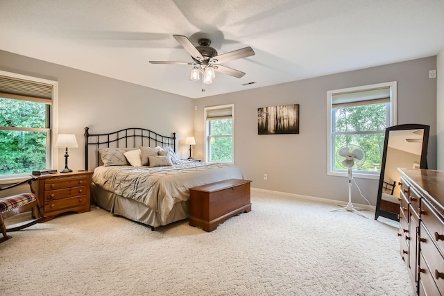 18046 Zodiac St NE, Columbus, MN 55025 - bedroom with light colored carpet, multiple windows, baseboards, and a ceiling fan