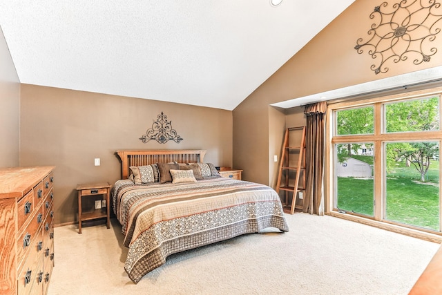 14308 Park Ave, Burnsville, MN 55337 - bedroom with light colored carpet, high vaulted ceiling, and access to outside