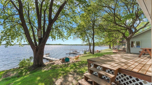 13749 169th Ave, Villard, MN 56385 - wooden deck featuring a water view and a dock
