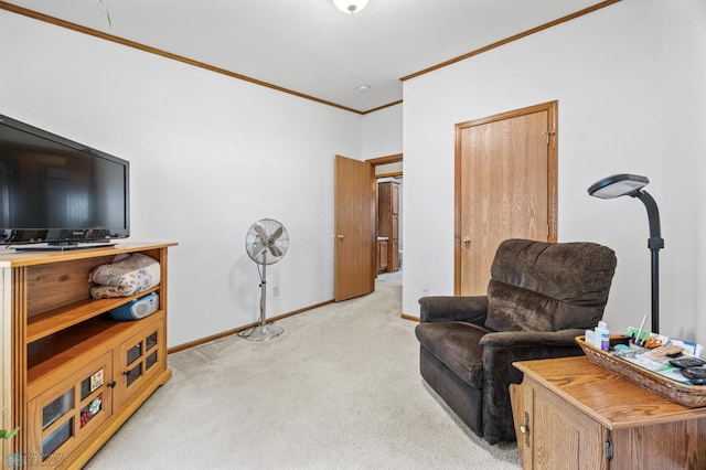 45642 Devils Lake Rd, Edna Twp, MN 56573 - sitting room with light colored carpet, ornamental molding, and baseboards