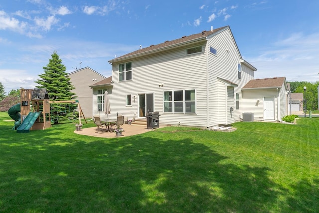4132 Oakbrooke Curv, Eagan, MN 55122 - back of house with a patio area, central air condition unit, a yard, a playground, and entry steps