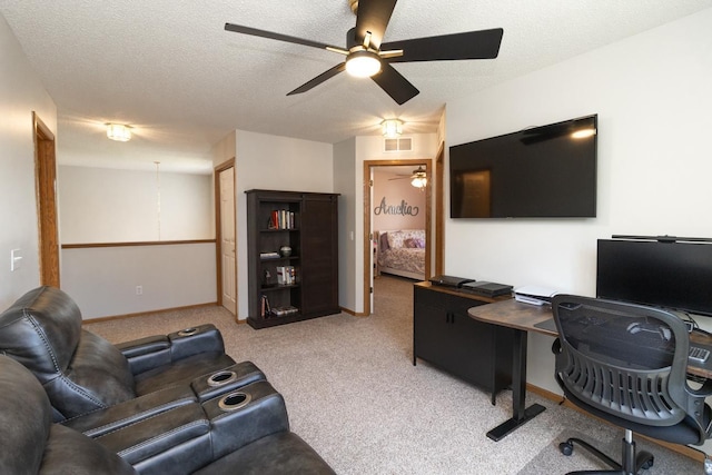4132 Oakbrooke Curv, Eagan, MN 55122 - office area with ceiling fan, light colored carpet, a textured ceiling, and baseboards