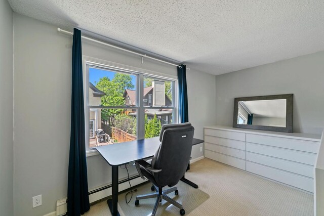 1460 36th St, Minneapolis, MN 55408 - office with light colored carpet, a textured ceiling, and a baseboard radiator