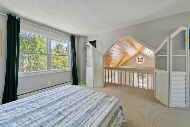 1460 36th St, Minneapolis, MN 55408 - carpeted bedroom with a baseboard radiator, multiple windows, and a textured ceiling