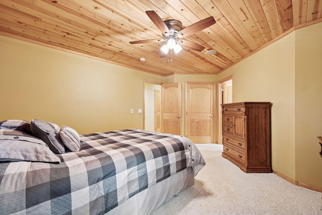 40335 Government Rd, Barry Twp, MN 55037 - bedroom featuring wood ceiling, light colored carpet, and ceiling fan