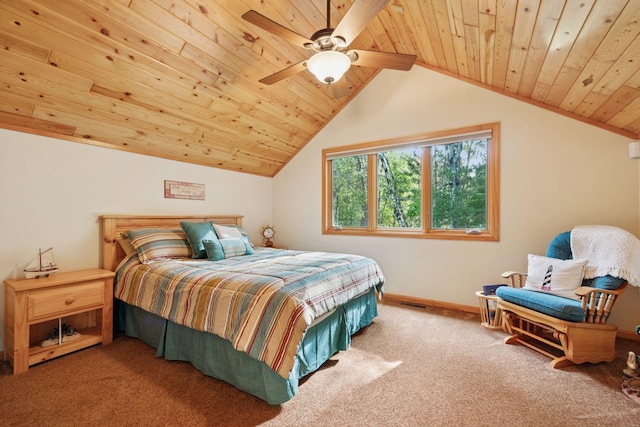 40335 Government Rd, Barry Twp, MN 55037 - carpeted bedroom with wood ceiling, lofted ceiling, and ceiling fan