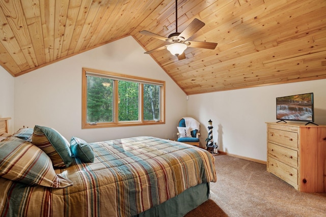 40335 Government Rd, Barry Twp, MN 55037 - carpeted bedroom with wooden ceiling, vaulted ceiling, and ceiling fan