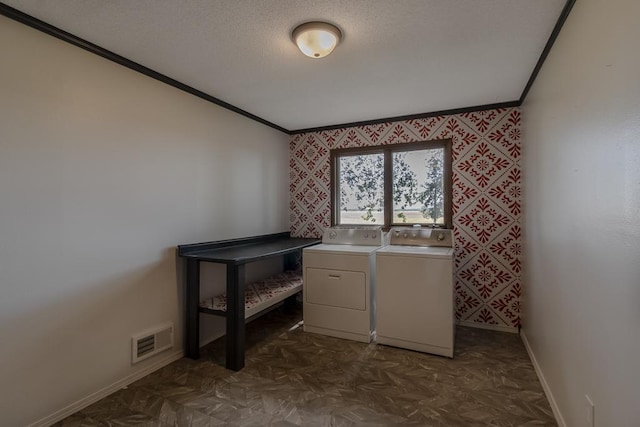 11197 608th Ave, Danville Twp, MN 56068 - unfurnished office featuring ornamental molding, separate washer and dryer, baseboards, and a textured ceiling