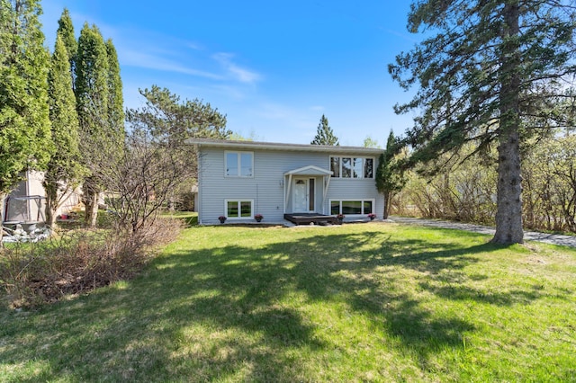 rear view of property featuring a lawn