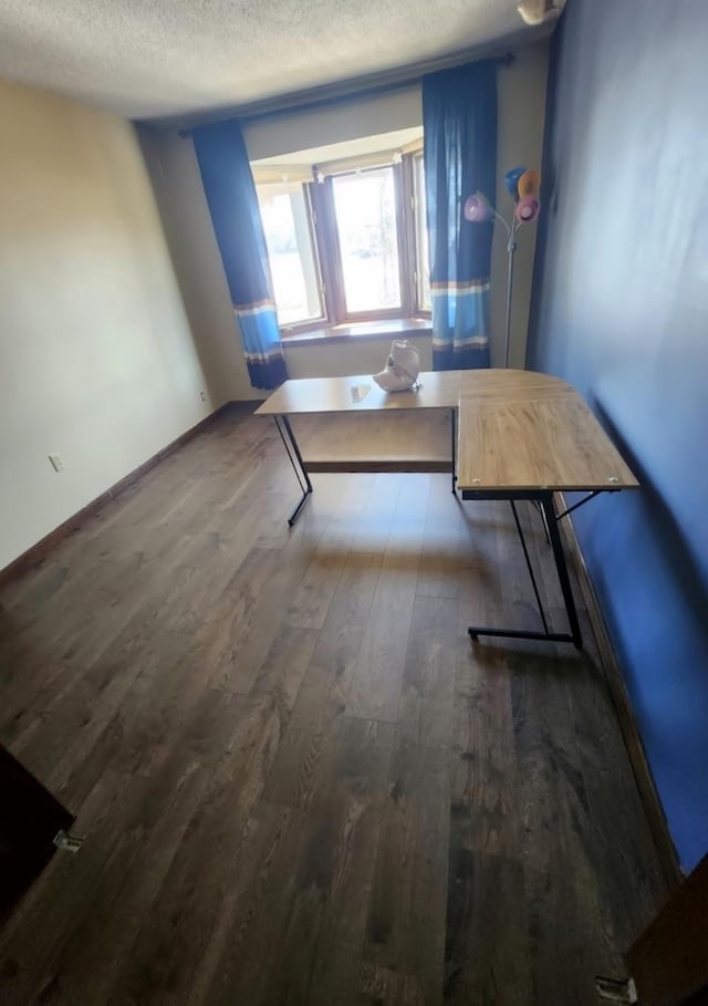 30091 Sunny Beach Rd, Harris Twp, MN 55744 - dining space with wood finished floors, a textured ceiling, and baseboards