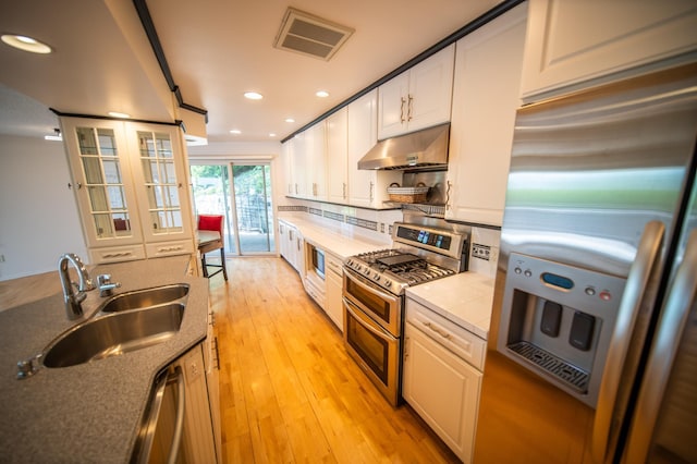 1723 Teton Ln NE, Rochester, MN 55906 - kitchen with stainless steel appliances, a sink, under cabinet range hood, recessed lighting, and light wood-style floors