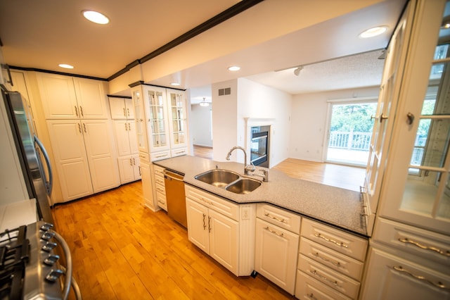 1723 Teton Ln NE, Rochester, MN 55906 - kitchen with a sink, appliances with stainless steel finishes, recessed lighting, light wood-style flooring, and glass insert cabinets
